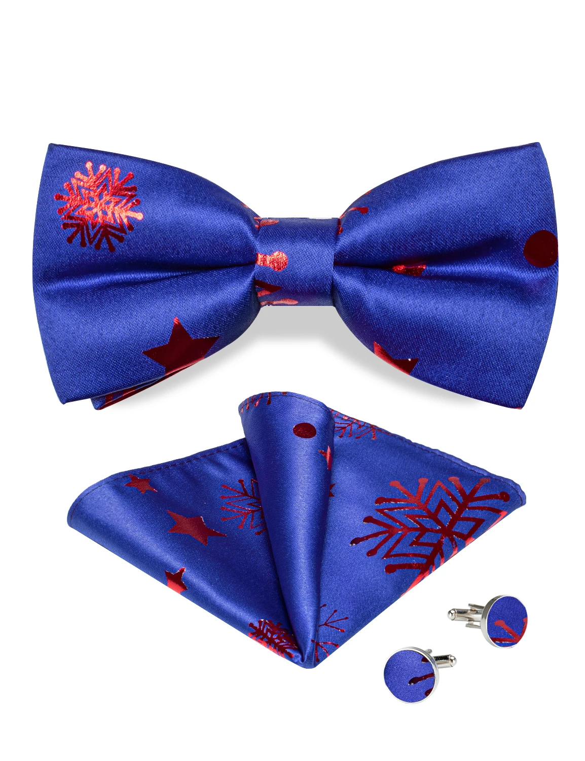 Christmas Bow Tie for Men Accessories Purple Pre-tied Bowtie Cufflink for Christmas Family Party Snowflack Silk Butterfly Knot