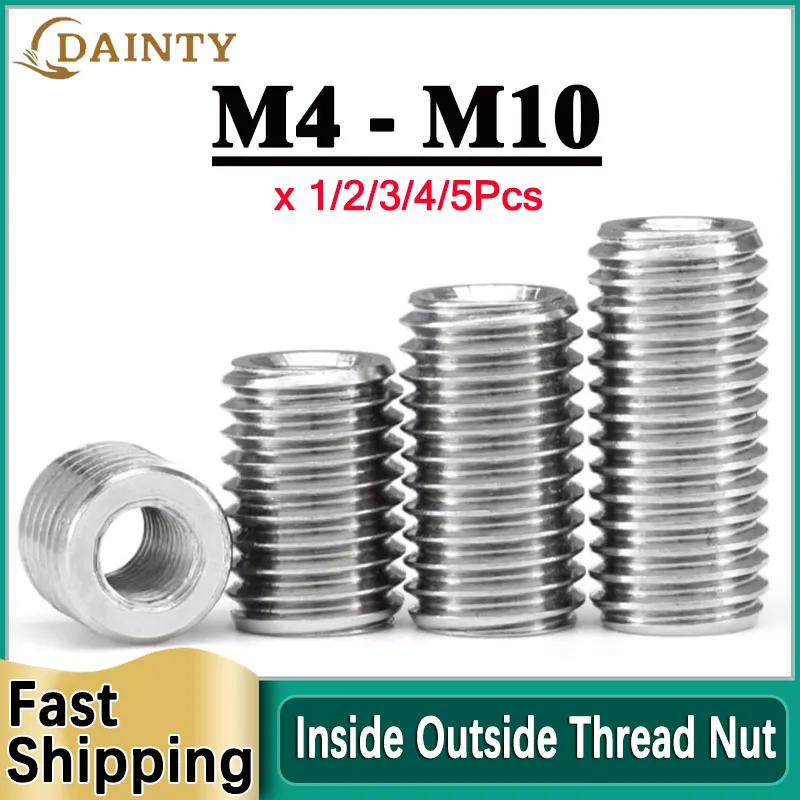 1-5Pcs 304 Stainless Steel Inside Outside Thread Adapter Screw Nuts Insert Sleeve Converter Nut Coupler M4 M5 M6 M8 M10