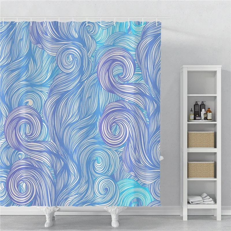 Japanese Style Series Ukiyoe Shower Curtain Ocean Waves Waterproof Curtains Polyester Printing Bathroom Decor Partition Screen