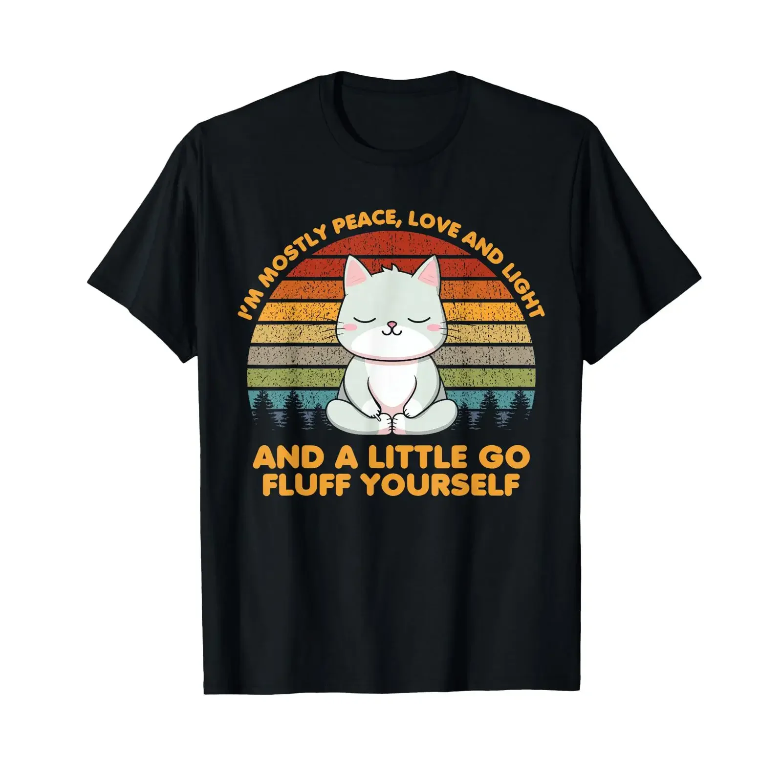 I'm Mostly Peace Love Funny Yoga Cat Pose T Shirt vintage Washed Breathable streetwear Slightly Unisex Top For Everyday Wear