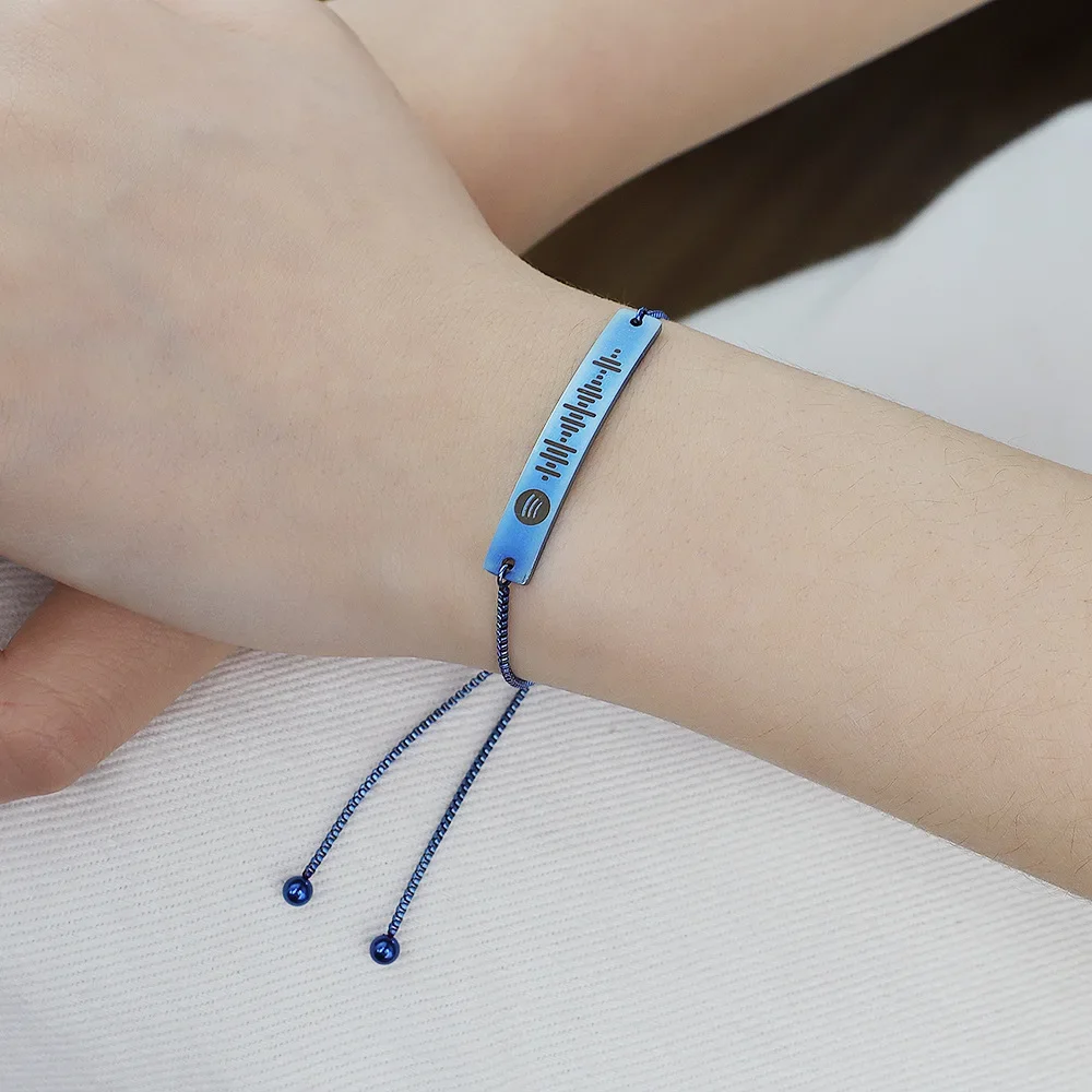 Audio Track Gradient Armbänder Edelstahl gebogene Geometrie Streifen Armband verstellbar Paar DIY Anpassung personalisiert – Detail 9