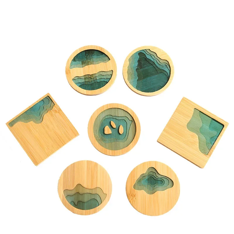 Creative Epoxy Resin Transparent Bamboo Tea Cup Pad Cup Holder Heat Insulation Pad Tea Ceremony Accessories and Supplies