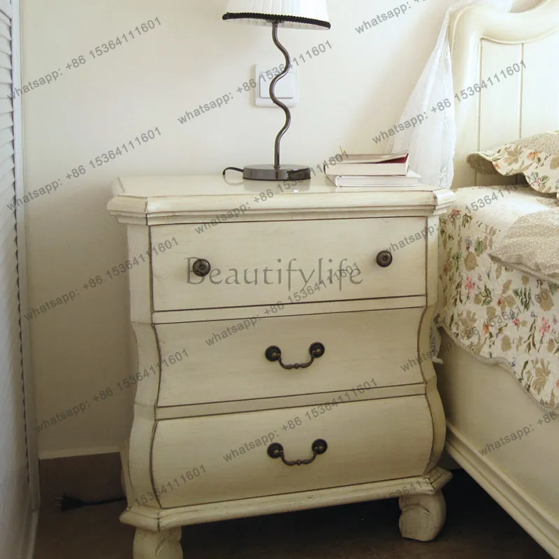 LS European furniture American country three-draw bedside table retro Mediterranean painted sofa side cabinet