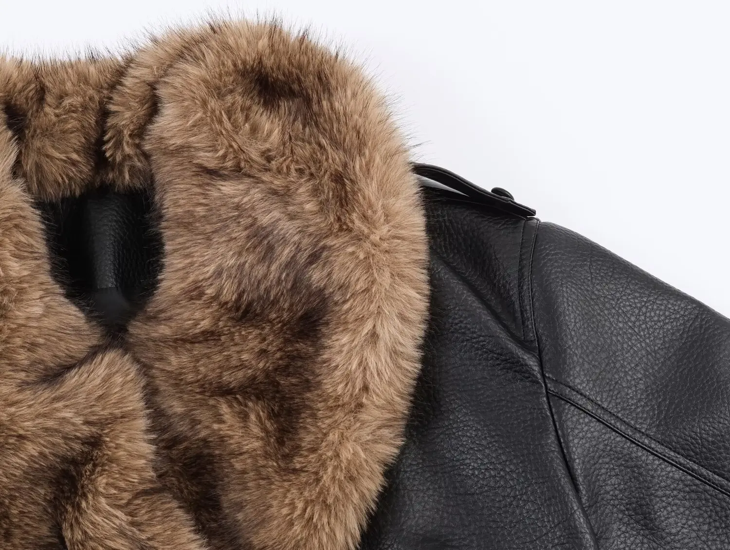 2025 autumn and winter new European and American style artificial fur detachable collar imitation leather jacket