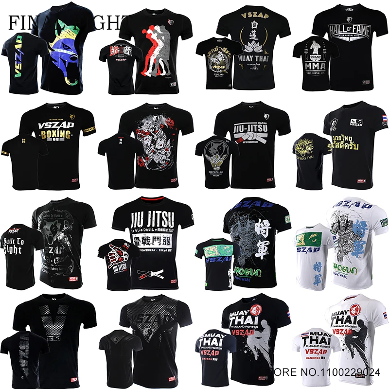 Vszap MMA T Shirt Cotton BJJ Jiu Jitsu Muay Thai Training Tee Shirts Combat Sparring Grappling Kickboxing Boxing Top Jerseys