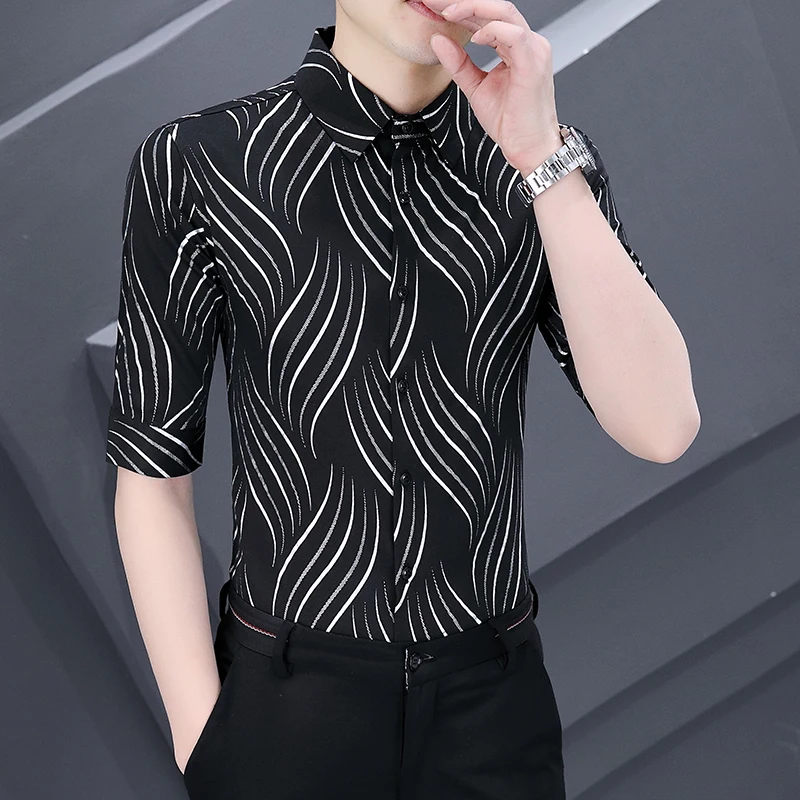 

Wavy Lines 3D Digital Printing Streetwear Half Sleeve Shirt Men Summer New Quality Soft Comfortable Slim Fit Chemise Homme M-4XL