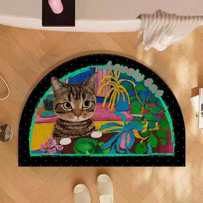 Cute Cat Bath Mat Absorbent Non Slip Diatomite Rug Cute Cartoon Bathroom Door Carpet Toilet Foot Mat Bedroom Room Decor