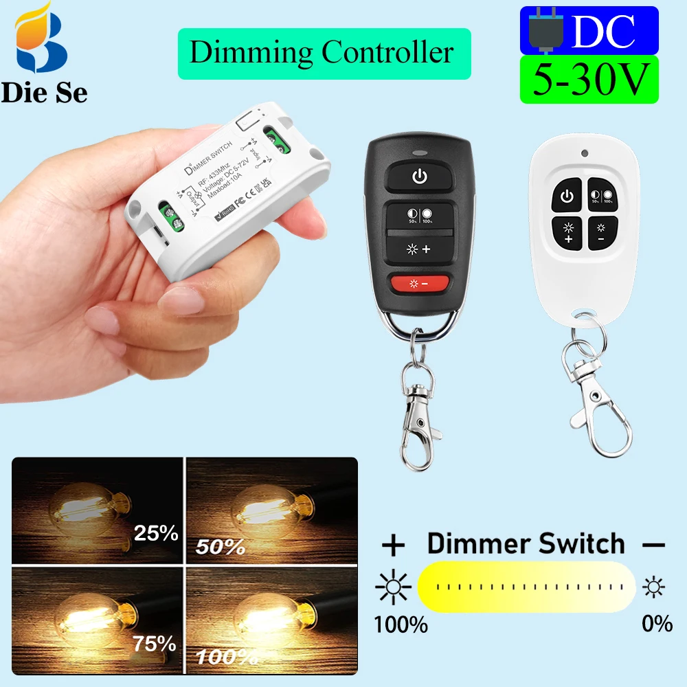 DC 5V-72V 10A Modulo interruttore della luce RF433MHz Dimmer Interruttore Telecomando universale senza fili per dimmer LED