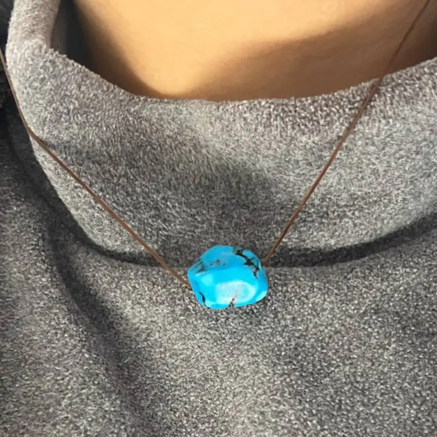 

Handmade Genuine Turquoise Irregular Nugget Pendant Necklace Ethnic Jewelry Gift for Her