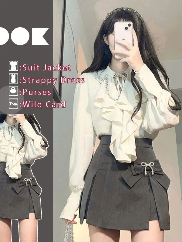 

Elegant Early Spring Shirt Skirt Set Women's Design Sensation Maturity Style Two-Piece Suit Polyester Fiber Long Sleeve