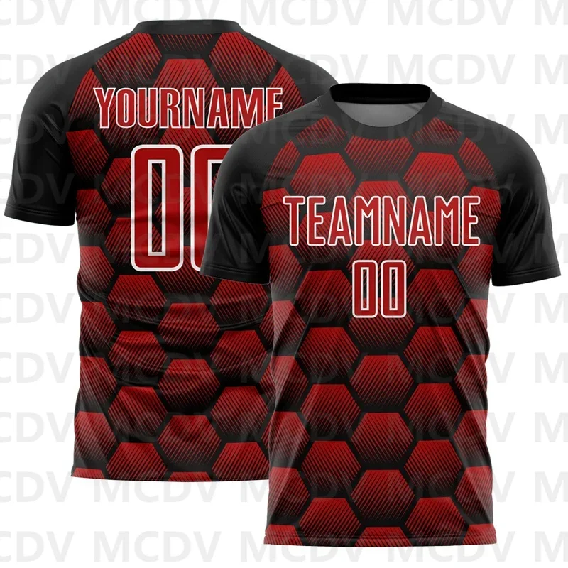 Custom Black Lakes Blue-White Hexagons Pattern Sublimation Soccer Uniform Jersey Personlized  and you name number T-Shirts