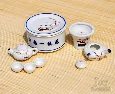 Doll House Mini Teacup Set Miniature Shelf Table Bowl Fired Cartoon Teapot Ceramic Toy Model of Children\'s Home Tea Set
