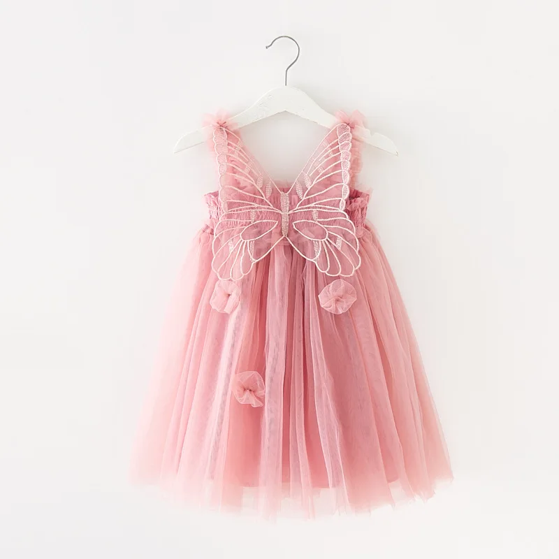 2026 Summer Girls' Princess Party Birthday Dress Butterfly Mesh Fluffy Skirt for 0-6Y Kids