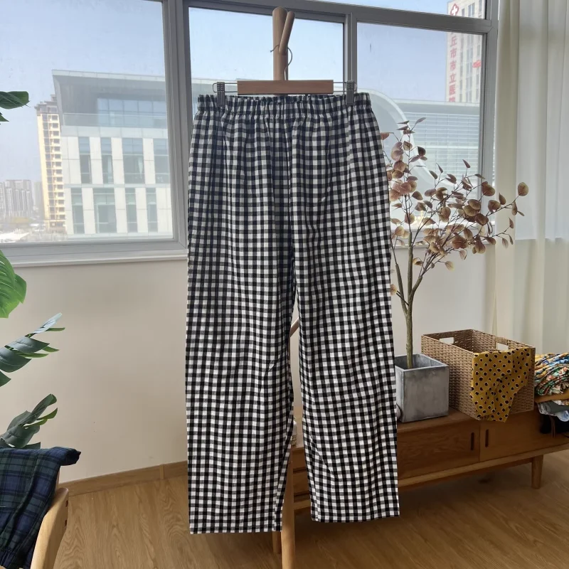 Pajama Pants For Men Double-layer cotton yarn 100% Thin Plaid Soft  Pyjamas lover female Sleeping Bottoms Trousers