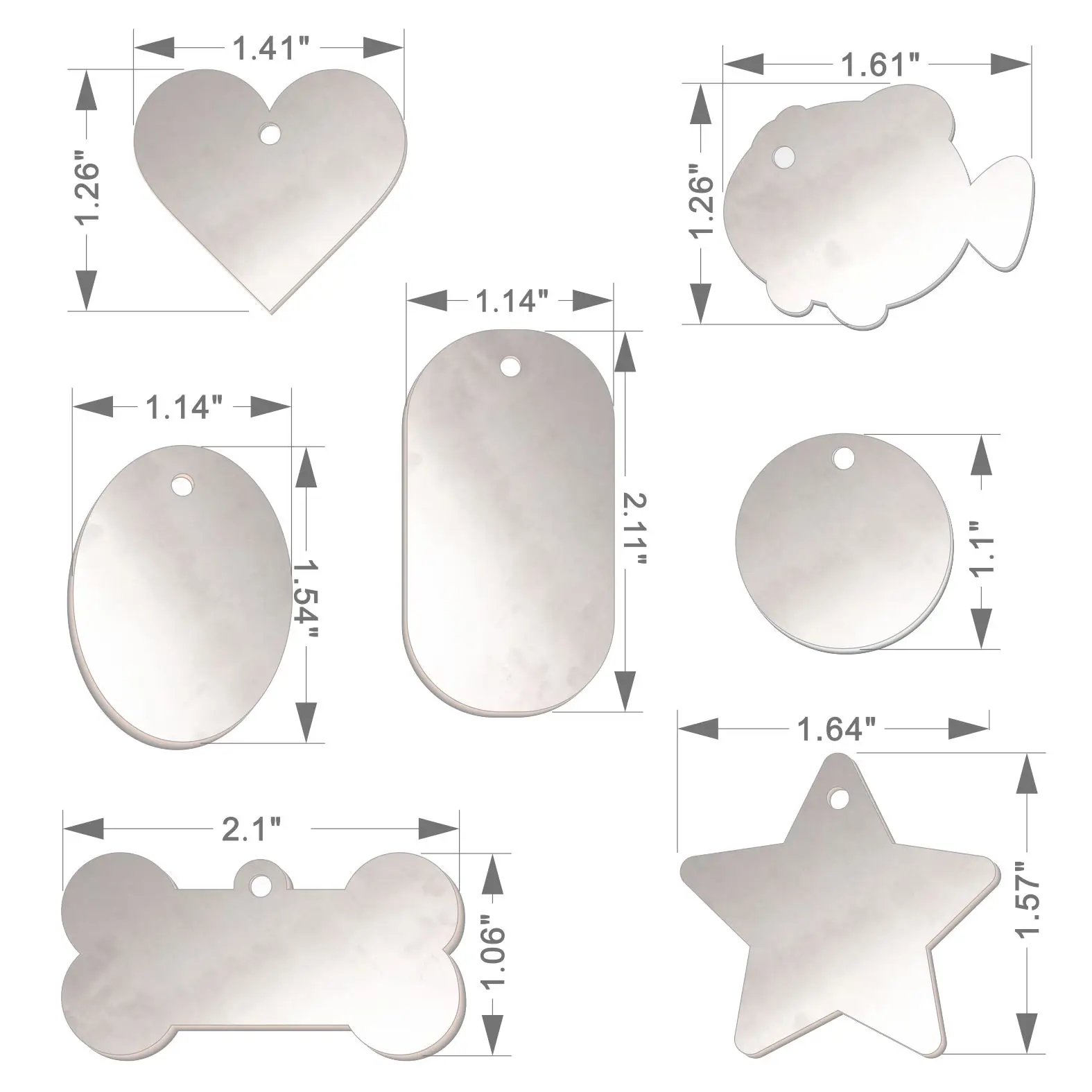Alluminium Stamping Blanks Tags for Engraving Shape of Dog Bone Heart Circle Star Fish Oval Rectangle 14 Pcs