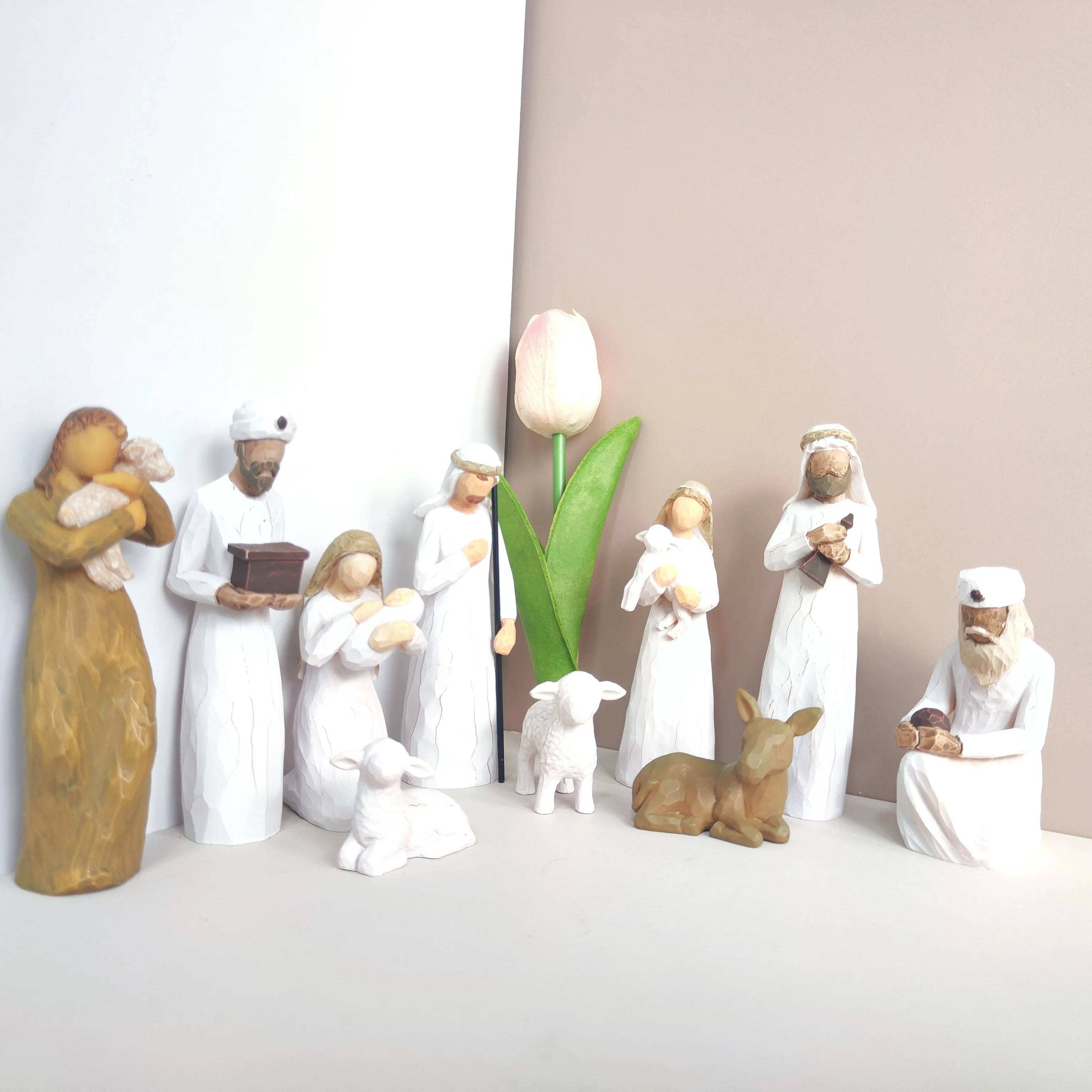 مجموعة تماثيل راتينج لمشهد المهد مجهول الهوية مكونة من 10 قطع، ديكور عيد الميلاد لولادة يسوع، ماري جوزيف الراعي الرجال الحكيم مع الأغنام، مينيما