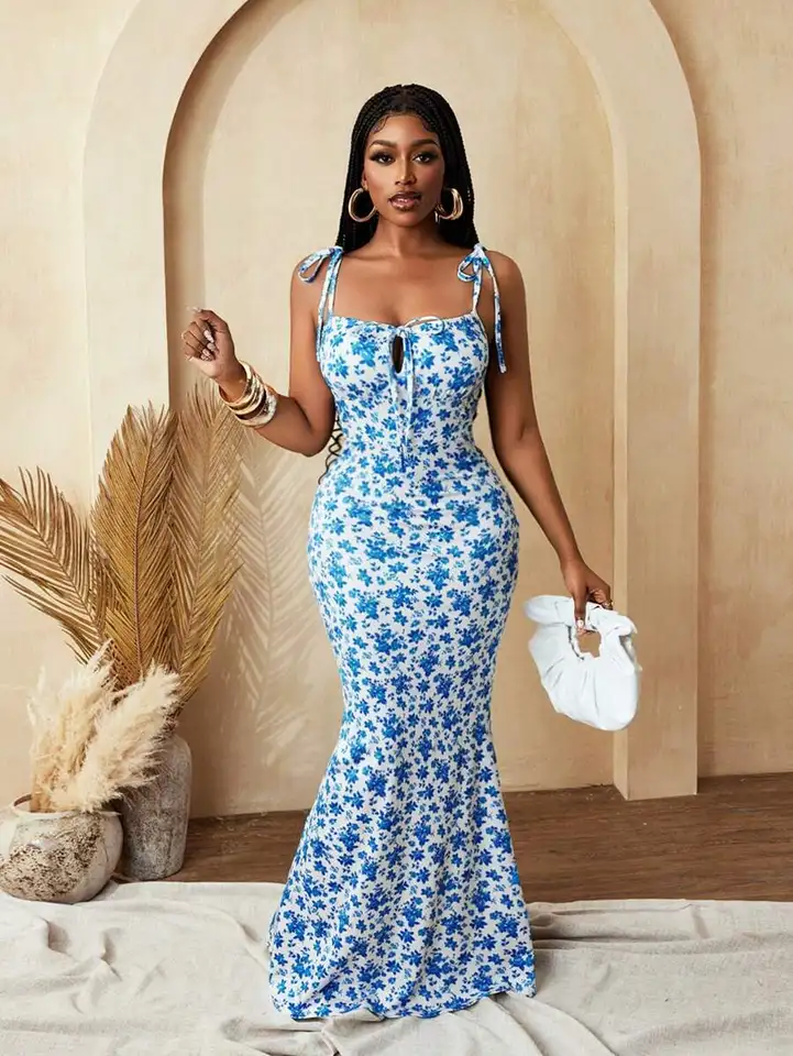Elegant Women Floral Print Bodycon Dress