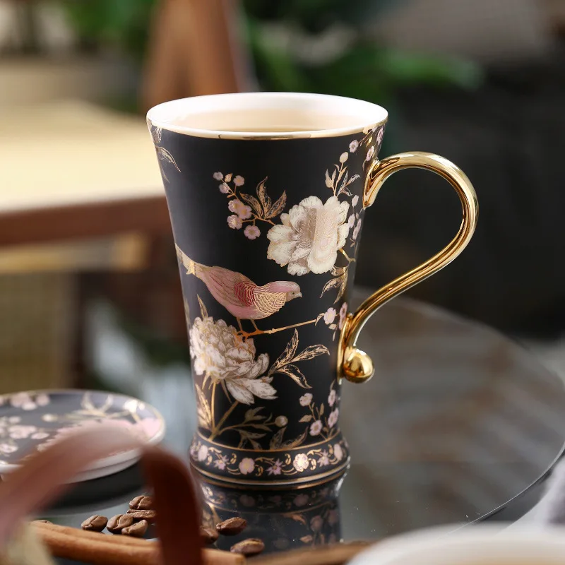 New Ceramic Coffee Cup Large Capacity Ceramic with Lid Rural Ceramic Mug with Lid Spoon Water Cup Light Luxury Household Cup