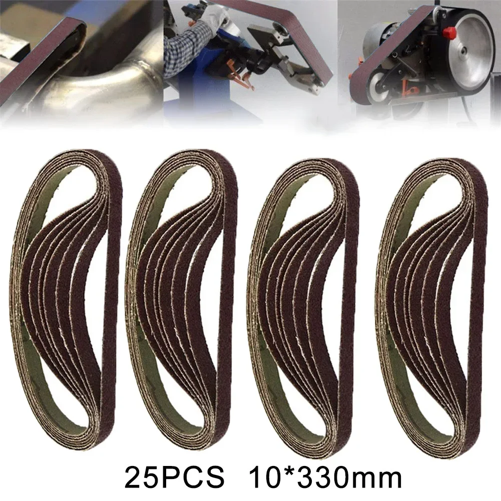 25pcs/Set Sanding Belts 330 X 10mm Air Finger Sander Sanding Belt 60/80/100/120 Grit For Wood Paint Light Metal Grinding NEW