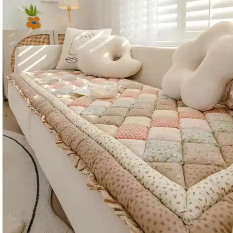 Thicken Cushion Cotton Grid Cushion Patchwork Sofa Cushion Plaid Carpet Anti-Slip Rugs for Living Room Decor Seat Tatami Mat