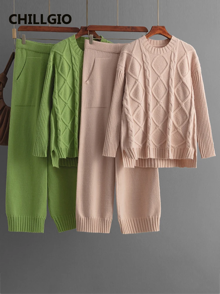 

CHILLGIO Winter Sweaters Warm Suit for Women Casual Kintted Two-piece Ladies Set Autumn Pullovers Fashion Women's Clothing 2024