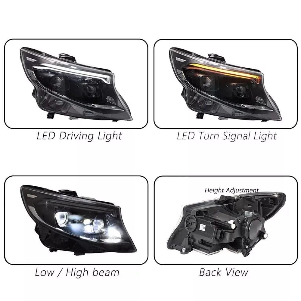 Pair LED Front Headlights For Mercedes Benz V-Class W447 Vito V220 V250 2016 2017 2018 2019 2020 2021 2022 2023 Head light lamp