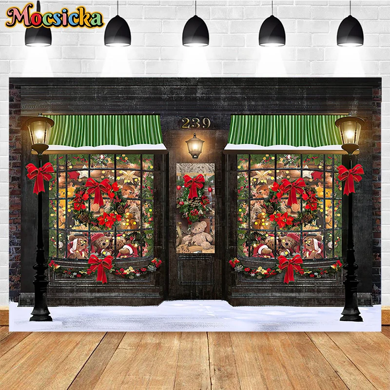 Christmas Store Background para Photo Studio, Presentes de Natal, Holiday Party, Kids Portrait Banner, Family Photography Backdrop