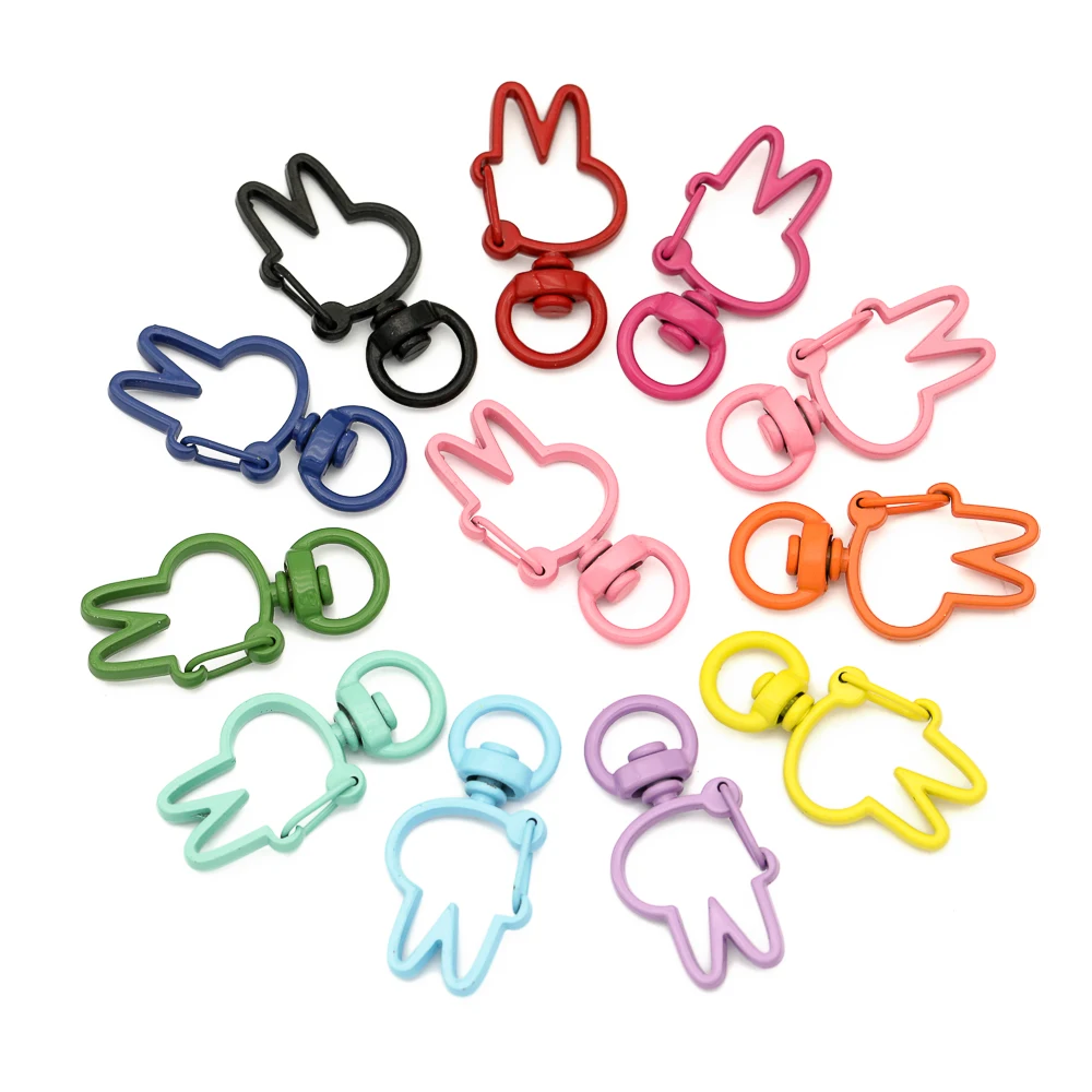 

10pcs/lot Candy Colors Lovely Rabbit Shape For Keychain Lobster Lobster Clasp Hooks for Key Ring Clasp DIY Making Accessories