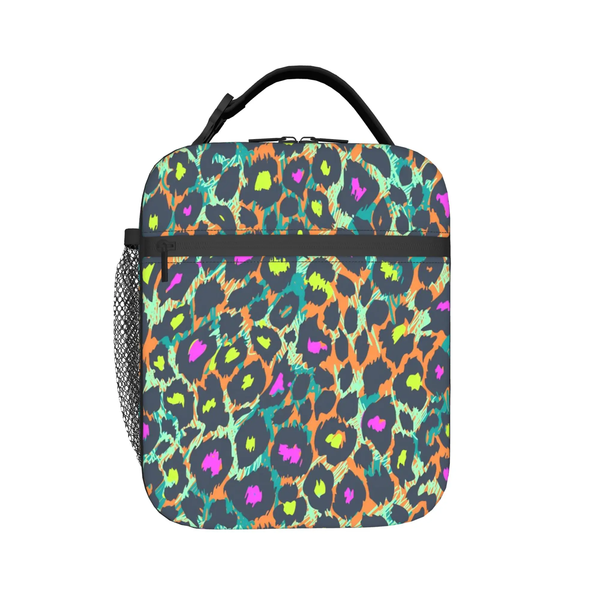 Psychedelic 80s Leopard Lunch Bag Abstract Art Office Lunch Box For Unisex Thermal Lunch Bags Oxford Portable Zipper Cooler Bag