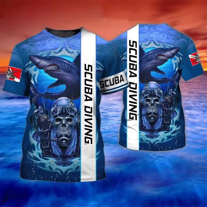 Men's T-Shirt Summer Clothing Diving Printed 3d T Shirts Short Sleeve Tops Casual Oversized Apparel Travel Clothing 2024 Tops