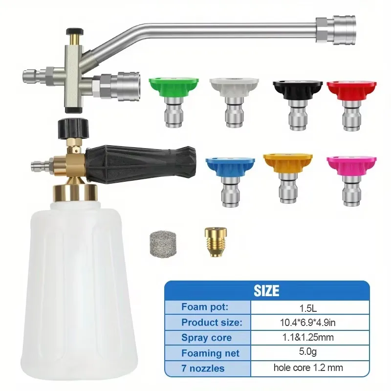 Pressure Washer Dual Splitter Combo, Equipped with Foam Pot, 7 Color Nozzles, Foam Mesh & Spray Core Spare Parts