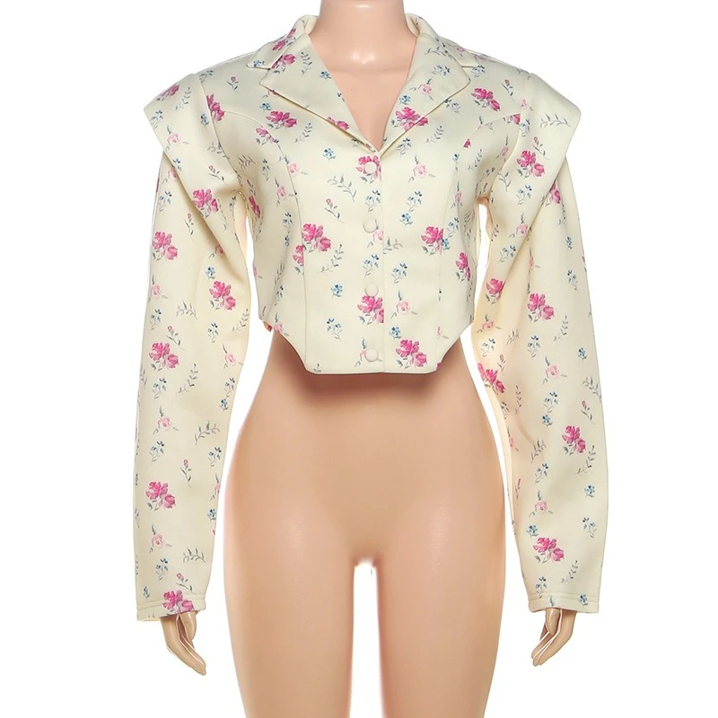 TARUXY Fashion Print Waist-Baring Coat Women's Loose Casual Sexy Suit Collar Single-Breasted Multi-Button Coat Autumn Clothing