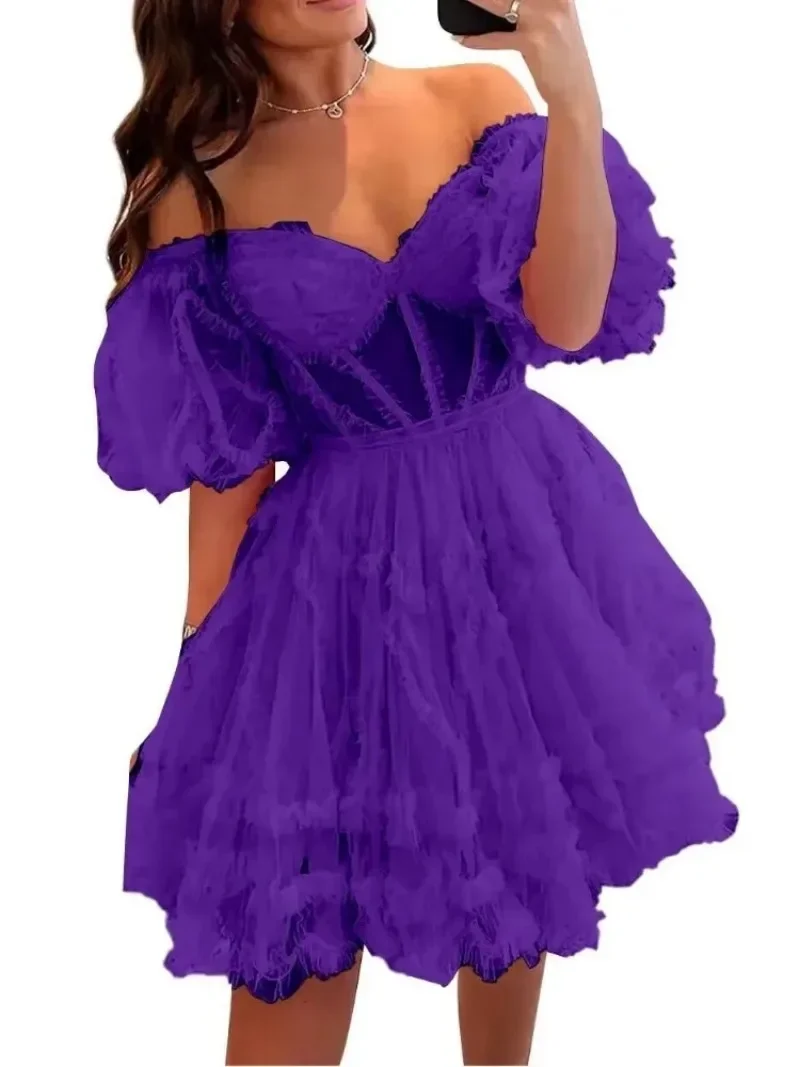 Mini robe de cocktail sexy sans col pour femme, robe de Rhà manches courtes bouffantes douces, robe de soirée transparente, robe de Rhpersonnalisée, robe éducative