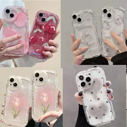 Clear Pink Peach Cherry Rose Wavy Phone Case for Samsung S24 S23 S22 Ultra S20 FE S21 Plus A55 A54 A35 A14 5G Soft Cover Fundas