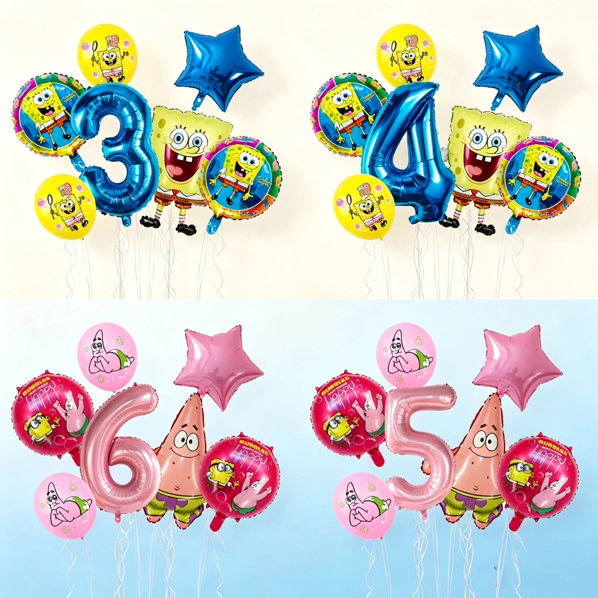 7-teiliges Spongebob Geburtstags-Ballon-Set, Patrick Star Folienballon, Zahlenballon, Partydekorationen, Zubehör, Globos