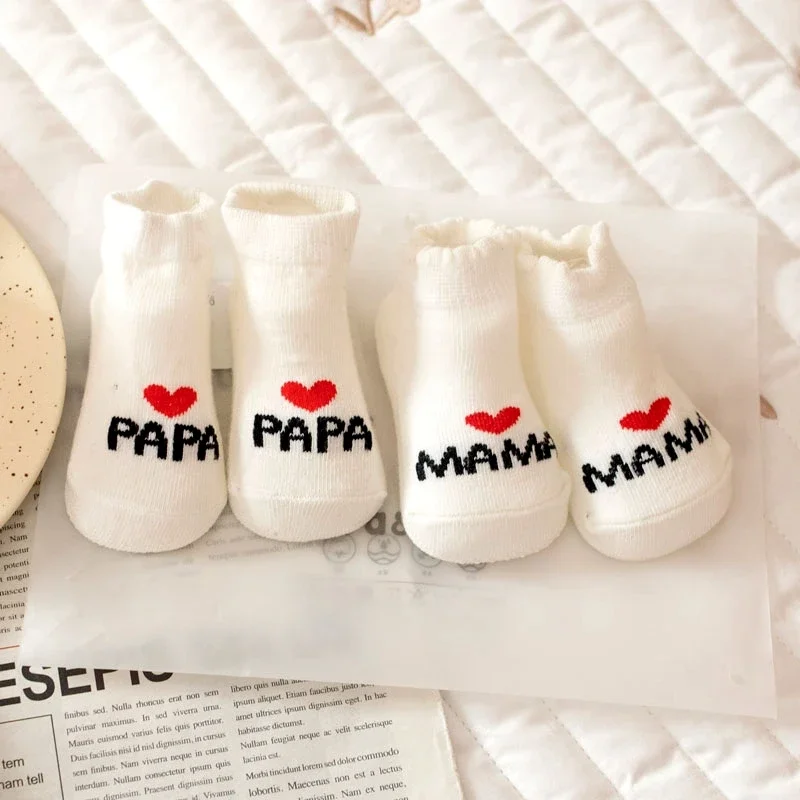 2Pairs Newborn Baby Girls Boys Socks White Cute Love MAMA PAPA  Bebe Cotton Socks Gift Toddler Crew Socks Pack Design