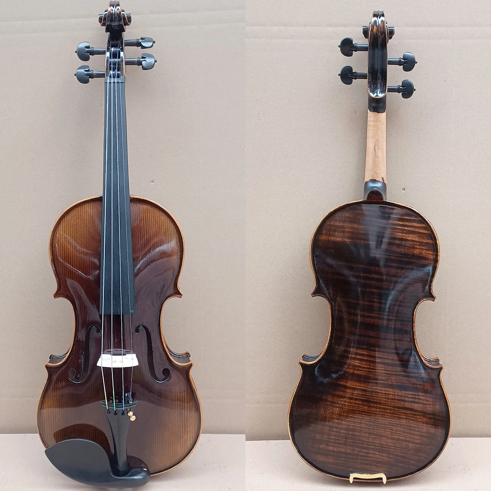 

Stradivarius Handmade maple Violin 4/4 Complete Backboard flame deep colour brown professional musical instrument with bow box