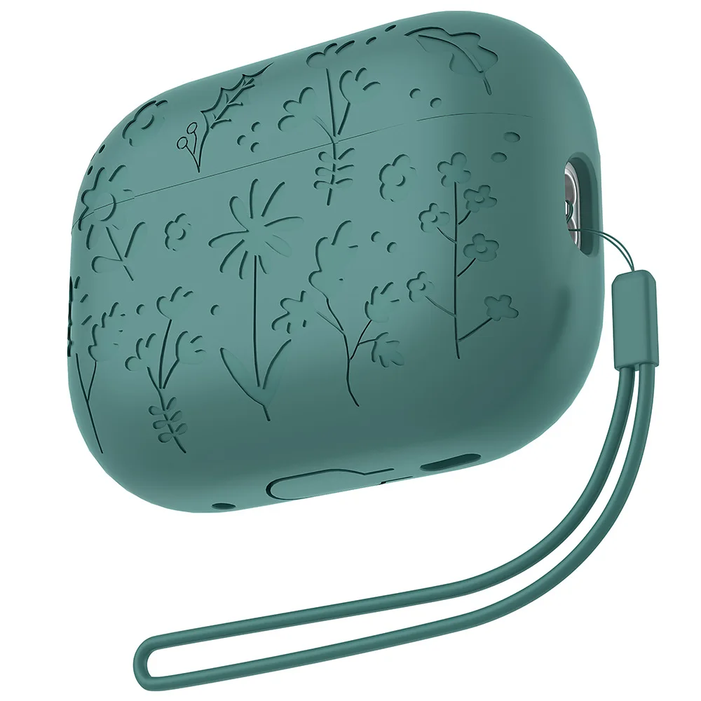 2025 nueva funda grabada con flora para AirPods 4, funda protectora de silicona a prueba de golpes con llavero para Apple Airpods 4, funda