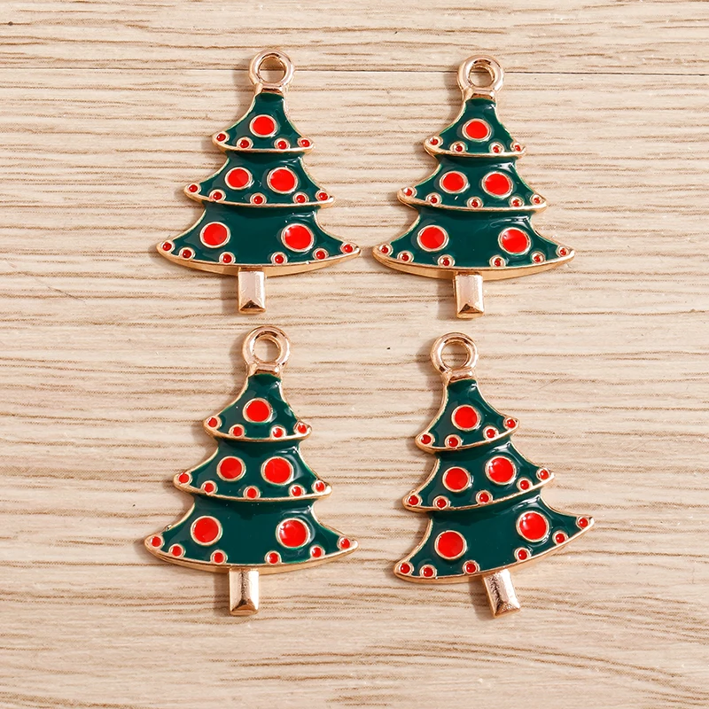 10pcs 18x26mm Cute Enamel Christmas Pine Tree Charms for DIY Drop Earrings Pendants Necklaces Handmade Crafts Jewelry Making