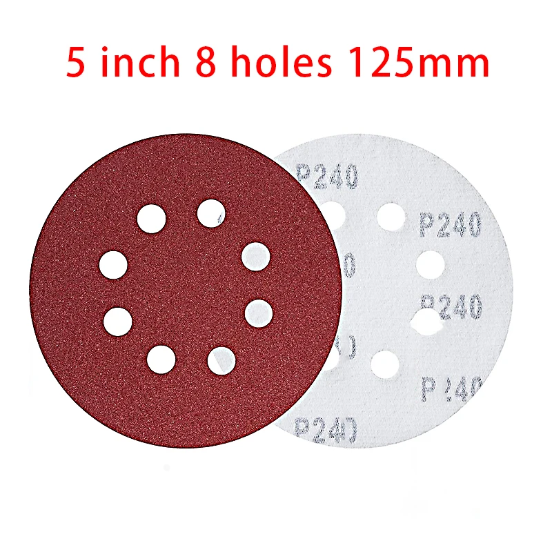 5 inch 8 Hole 125mm Sandpaper Woodworking Metal Grinding Disc Abrasive Polishing Tool 40/60/80/100/120/2000 Grit Sanding Discs