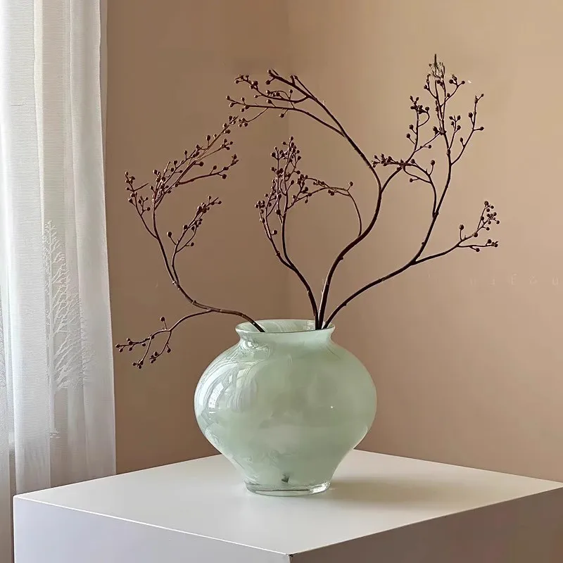 New Chinese glass vase living room green big belly medieval ornament dining table hydroponic flower utensils
