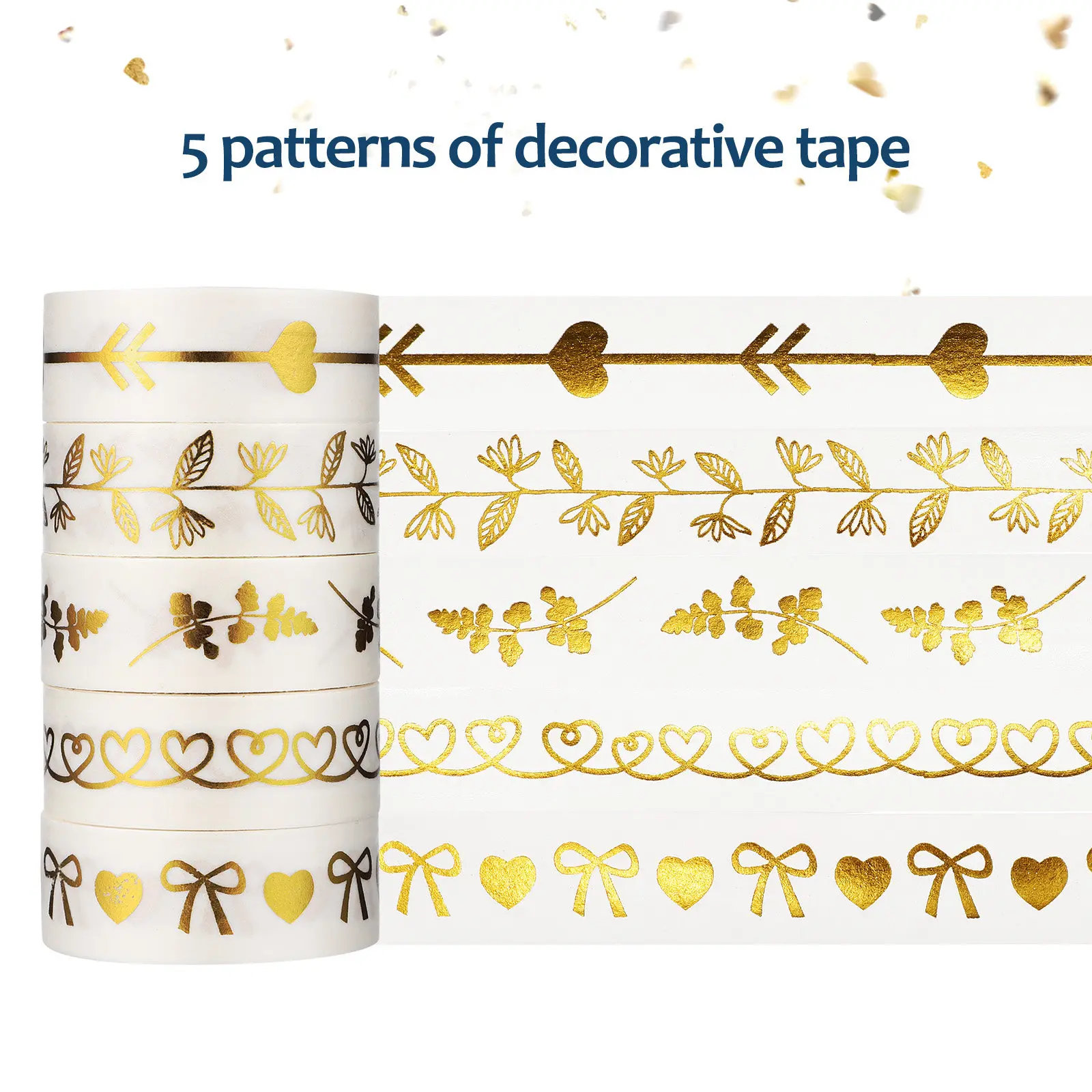 

5 Rolls Bronzing Washi Tape Self-Adhesive Decorative Roll for Journal Diary Notepad Crafts Gift Wrapping Tape Tool