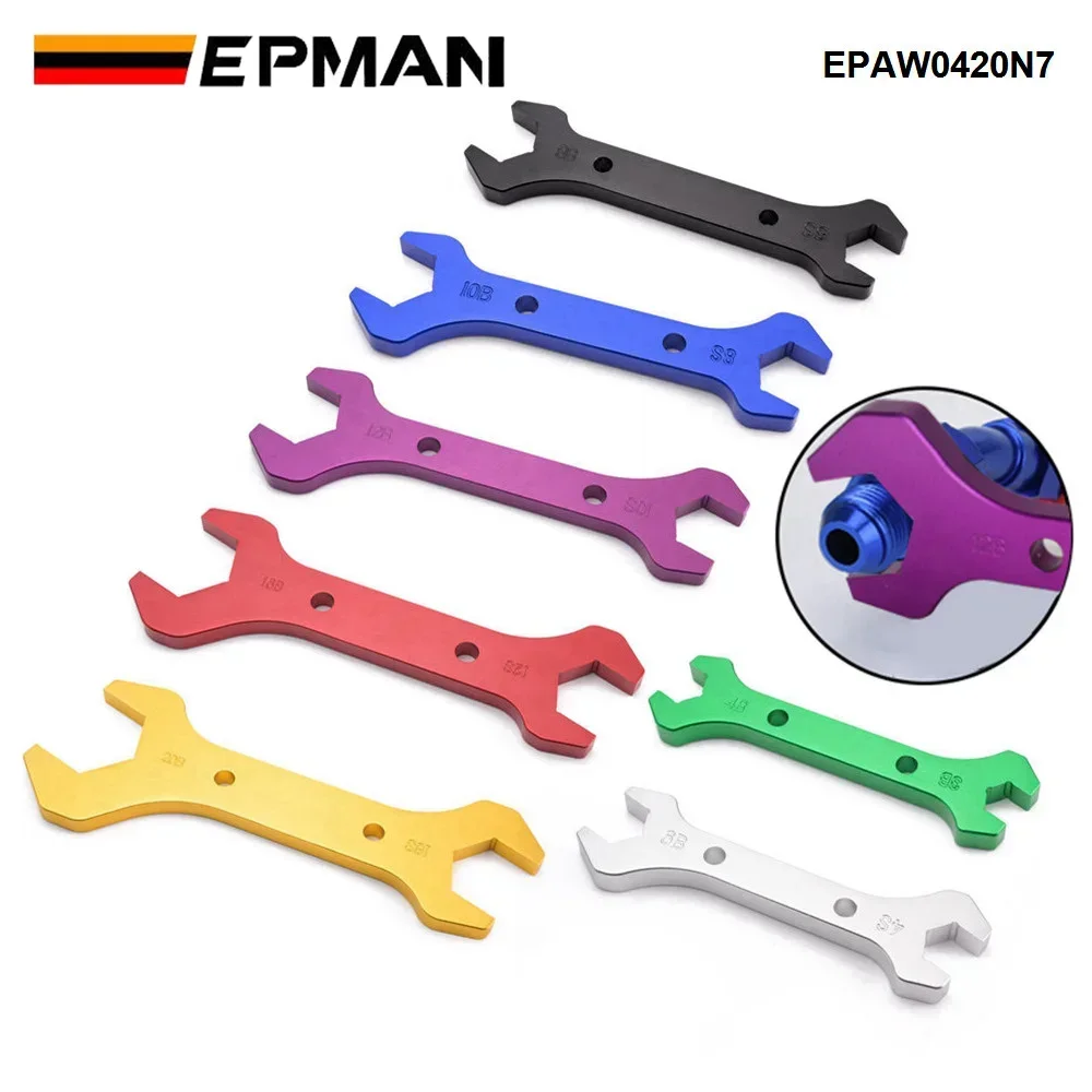 EPMAN AN3-AN20 7 Pieces Billet Aluminum Double Ended AN Fitting Socket Wrench Spanner Tool Set Kit EPAW0420N7