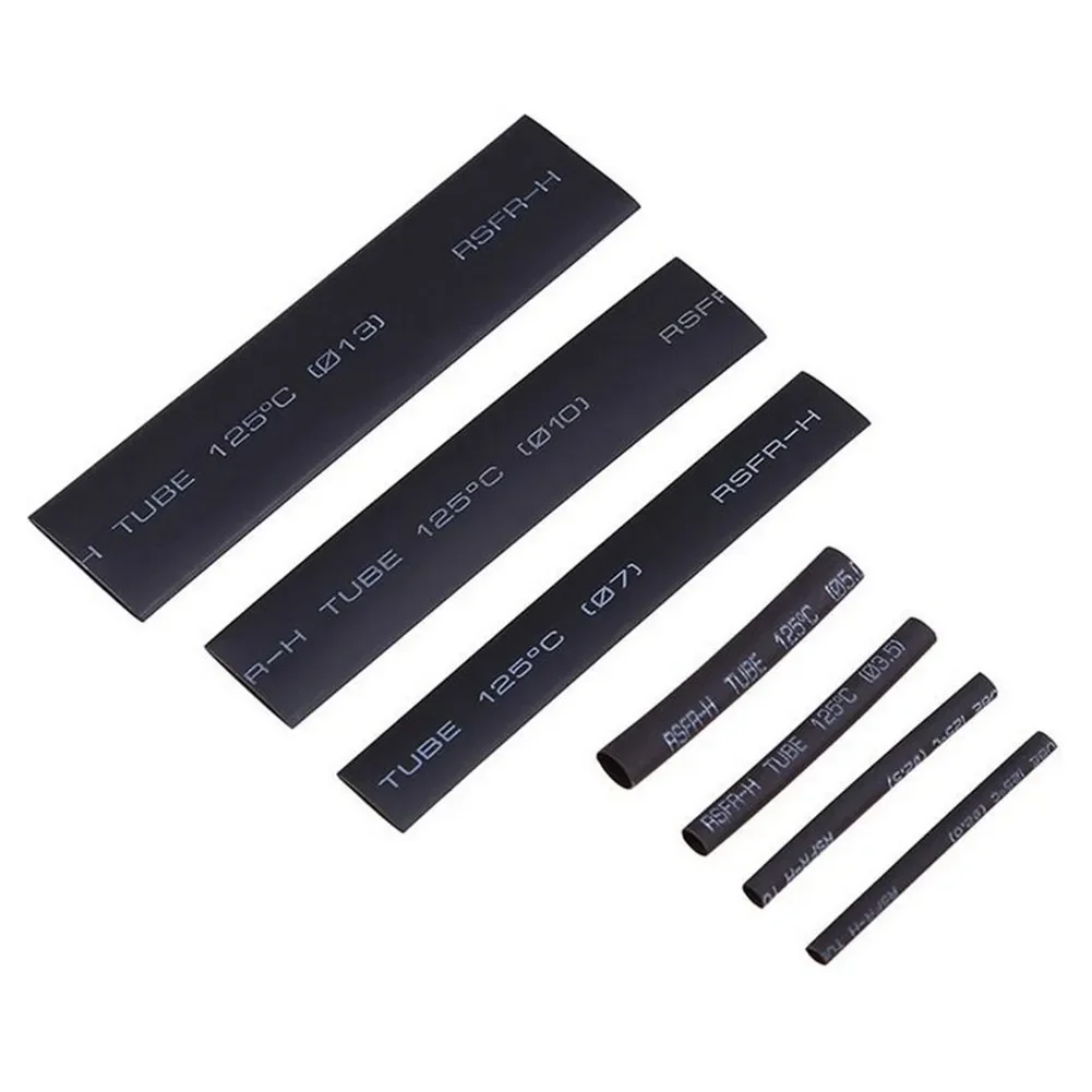 Home Heat Shrink Tube Insulated Shrinkable Sleeve 2-13mm Wrap 127 Pcs Accessories Assorted Black Cable Car Kit