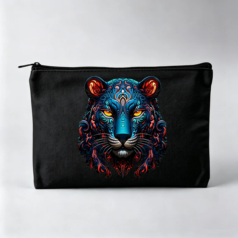 Women's Panther Graphic Makeup Bag with Artistic Print, Zipper Cosmetic Pouch for Daily Use