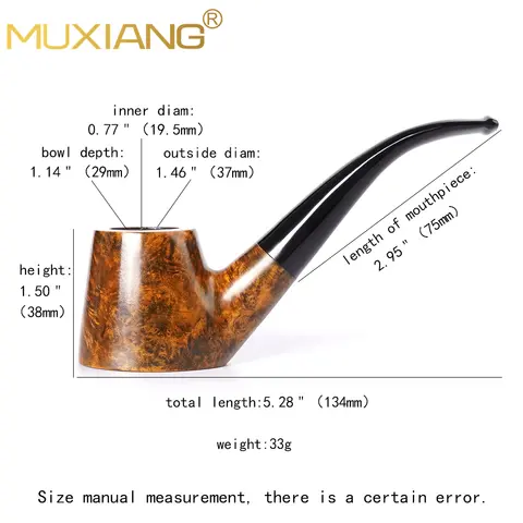 Muxiang Small Briar Wood Tobacco Pipe Curved Handle Acrylic Pipe Mouth Desktop Pipe Portable Smoking Beginner Solid Wood Pipe