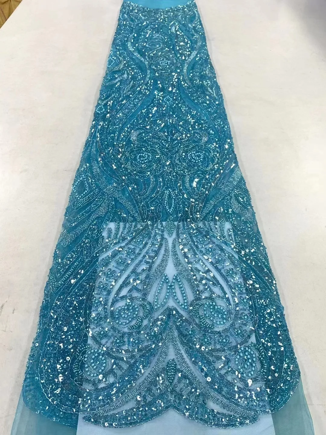 

African Sequins Beaded Lace Fabrics 2024 High Quality Sequence Embroidery French Nigerian Lace Fabric For Wedding Dress Sewing