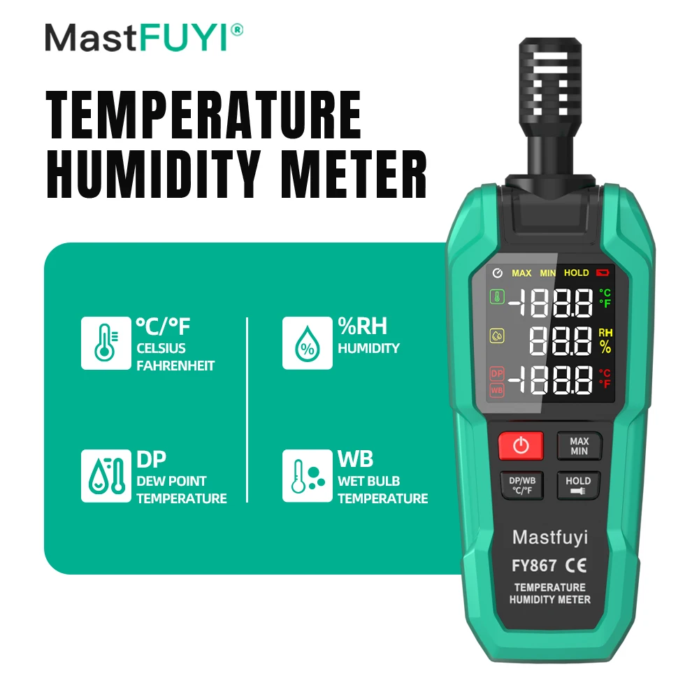 

MASTFUYI Digital Temperature Humidity Meter DP/WP Weather Station -20°C to 60°C LCD Display for Home Greenhouse Office