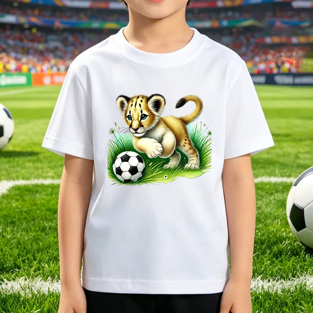 New T-shirt for Children Fashionable Loose Comfortable Soft Skin Friendly Versatile Tiger Football Printed Short Sleeved Top