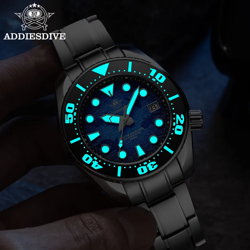 ADDIESDIVE Men Mechanical watch Sapphire Glass Super Luminous 20Bar Diving Watches Stainless Steel Wristwatch Relógio Mecanico